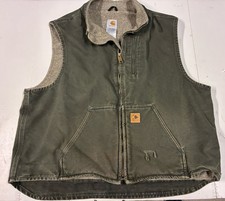 Vintage Carhartt V33 MOS Green Sherpa Lined Duck Canvas Vest Men's Size 2XL 10  