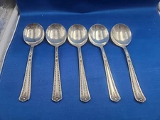 Lot of 5 National Silver Co. FLORENCE Silverplate Round Bowl Soup Spoons 6 7/8"