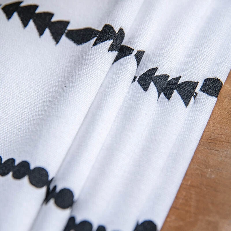 Rideau en lin de coton à rayures noires avec pompons pour le salon - Photo 3/4