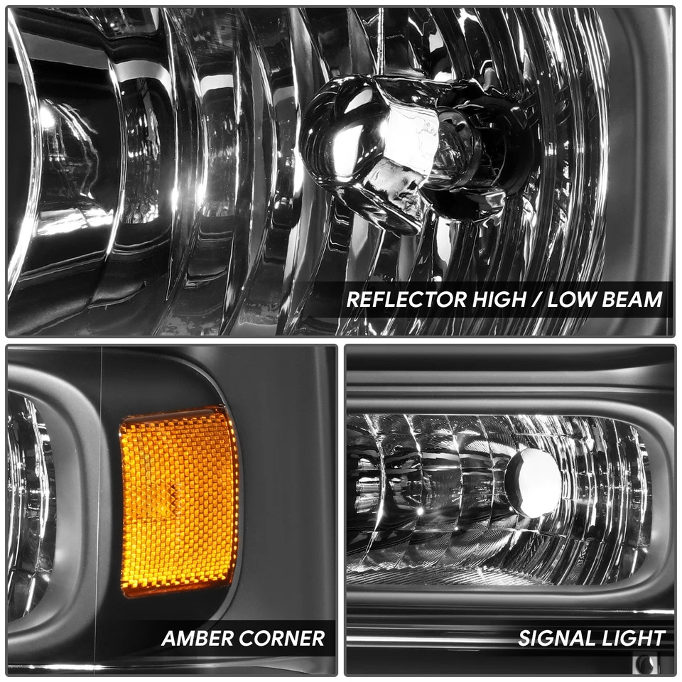 For 99-04 Ford F250-F550 Super Duty Black Housing Amber Corner Headlight Lamps - Image 3 of 4