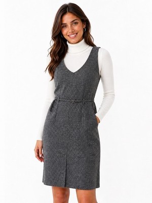 United Colors Of Benetton Sleeveless Gray Tweed Sheath Dress, Size L