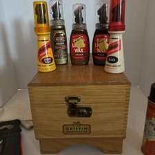 Vintage Griffin ShineMaster Wood Shoe Shine Box with Contents