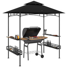 Outsunny 8' X 5' Grill Gazebo Canopy with 2 Side Shelves, Hook, Dark Grey