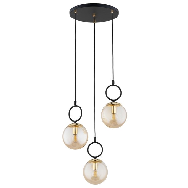 Pendelleuchte 3-Flammig Glas Schwarz Bernstein E14 L:37 Cm HäNgelampe KüChe-image