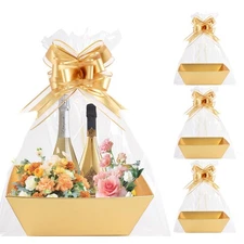 3 Pack Gold Empty Gift Baskets, DIY Bulk, Fillable, Wedding, Birthday, Party