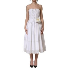 DOLCE & GABBANA Dress White Cotton Gabardine Bustier Midi  IT48/US14/XXL 2760usd