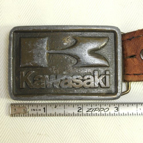Kawasaki Dirtbike Off Road Enduro Motocross Logo Badge 70s VTG Buckle & Belt - Picture 2 of 11