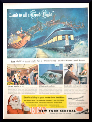 Vintage 1946 New York Central Water Level Route Print Ad Santa Sleigh Christmas