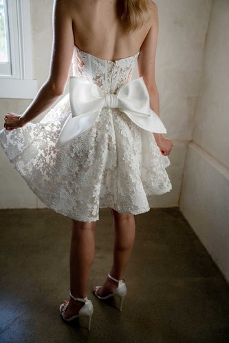 Strapless Wedding Short Dresses Sleeveless Applique A Line Bowknot Summer Custom - Picture 10 of 23