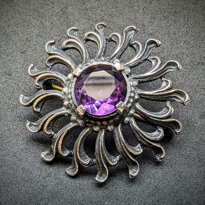 Vintage Designer Brosche 835 Silber Amethyst lila Tracht alt
