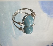 Beautiful Blue Wire Wrapped Handmade Silver Ring Size 12