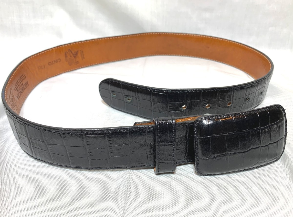 『Hollywood BELT 34 BLACK』 Vintage Herencia Cinto Black Genuine Leather Imitation Alligator