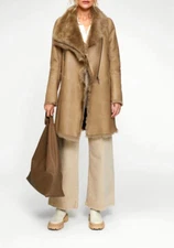 Vince Brown Toscana Shearling Coat Front Pockets and Zipper Size X- Small