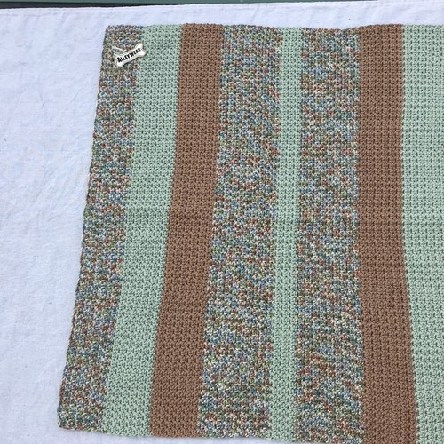 New Handmade Crochet Blanket 32x32 Lap Car Couch Dog Pet Afghan Green Brown MCM - Picture 4 of 17