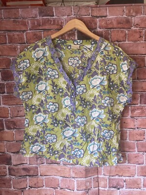 East Artisan Anokhi: Indische Bluse mit Handblock-Blumendruck: UK 18