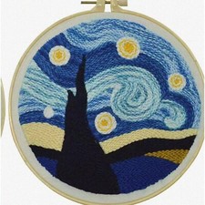 Starry Sky Stitching Set: Beginner's Punch Needle Embroidery Kit with Fabric, Ho
