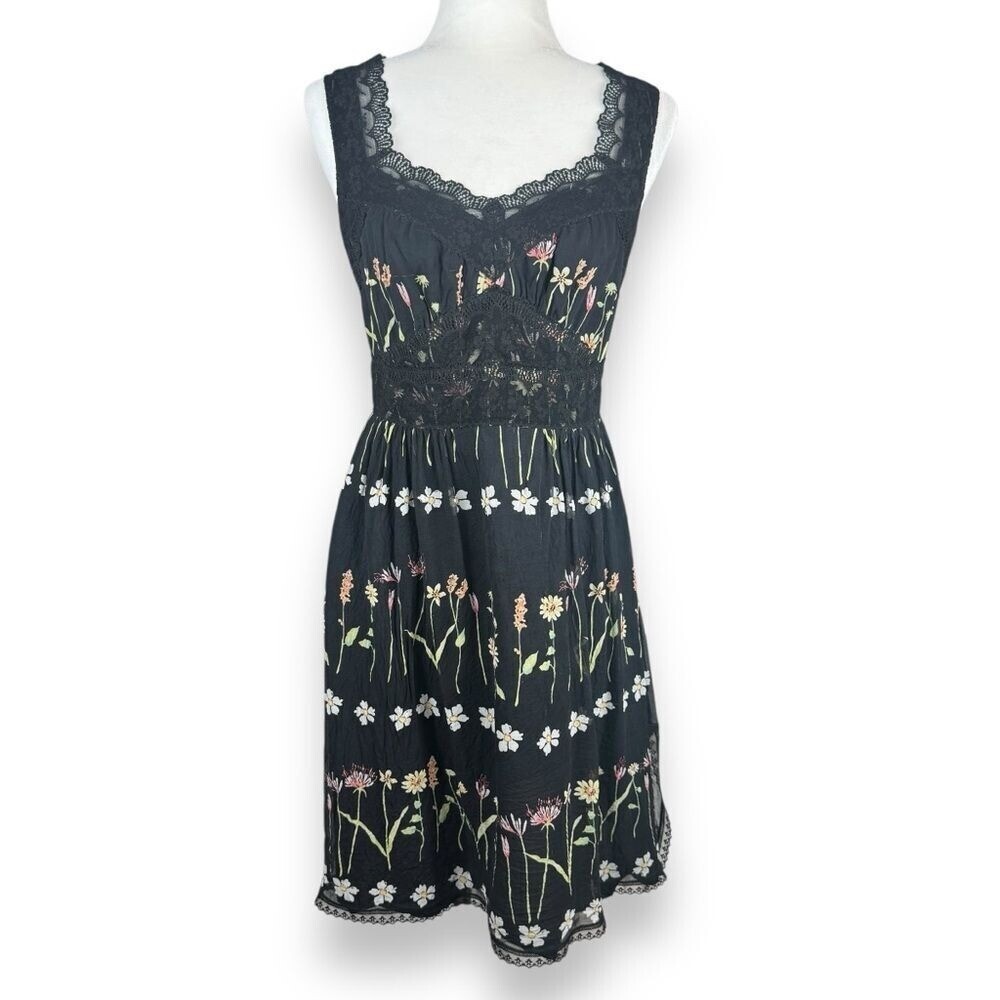 Anna Sui Anthropologie Womens Silk Babydoll Dress Size 6 Floral Whimsigoth Fairy