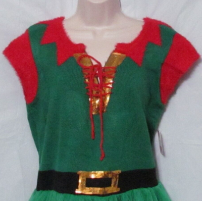 Walmart Holiday Time Elf Christmas Cap Sleeve Sweater Dress with Lace up  Bodice | eBay