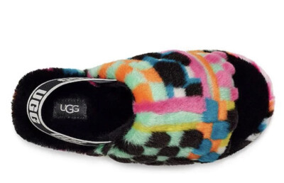 UGG Fluff Yeah Slide Motleeファー サンダル カラフル Authentic UGG® Women's Girl Fluff Yeah Checkered Print Fur Slides