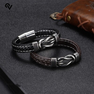Premium Genuine Mens Leather Bracelet Celtic Knot Magnetic Lock 2024 Design  UK UK