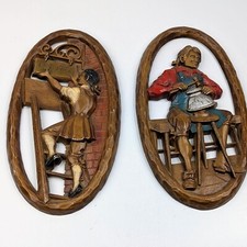 MCM Sexton 1970 Metal Wall Art Craftsman Men Set of 2 Made in USA 12โ Vintage