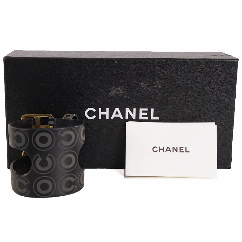 AUTENTICO BRACCIALE CHANEL Coco Doppia Fibbia VINTAGE 2001 Pelle BRACCIALE con SCATOLA