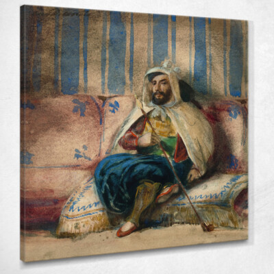 Ein Mann im orientalischen Kostüm raucht auf einem Sofa Eugène Delacroix, edx2 Gemälde st
