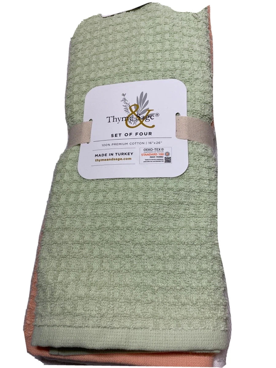 THYME & SAGE KITCHEN TOWELS (4) ORANGE YELLOW WAFFLE TURKISH COTTON 16 X 26  NWT