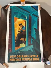 2002 NEW ORLEANS JAZZ & HERITAGE FESTIVAL POSTER SIGNED & NUMBERED  37" X 20"