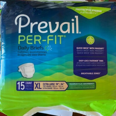 PREVAIL PER-FIT Adult Daily Briefs XL Quick Wick Maximum Plus Absorbency #15