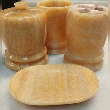 Golden Yellow Honey Onyx Marble Crystal Stone Bathroom Soap Accessories Set