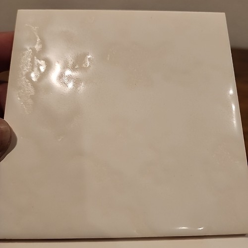 Vtg Lot 12 H & R Johnson Ceramic Tiles - White w/Marbled Peach Vein 4 1/4" NOS - Picture 5 of 9