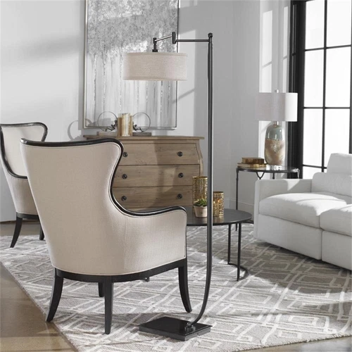 Uttermost Lamine Iron and Fabric Floor Lamp in Dark Bronze and Beige - Picture 4 of 5