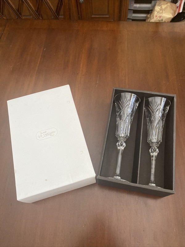 Set of 2 CRISTAL D'ARQUES-DURAND Champagne Flutes Vincennes Wedding Heirloom 10"