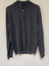 BLACK by SAKS 5th Ave Mens Quarter Zip 100 Wool Sweater Grey Medium