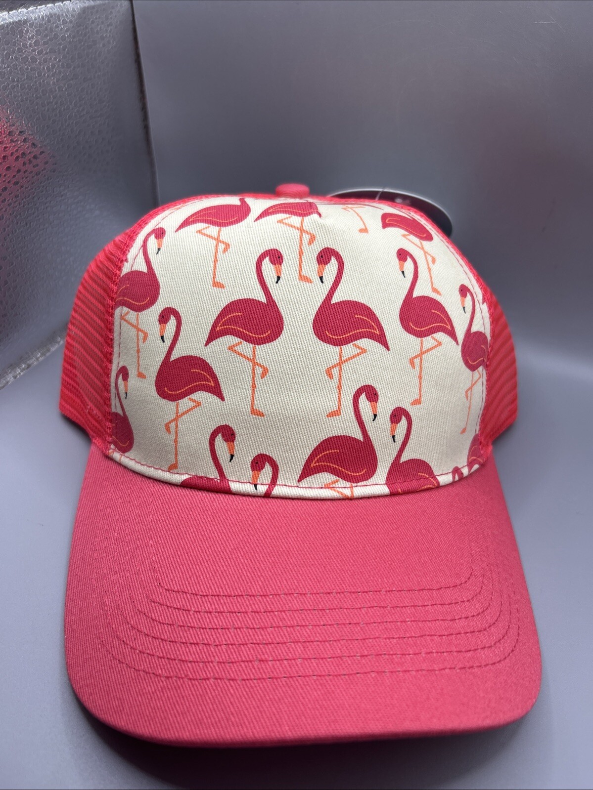 PONY Cappello Initials Inc. Ponies Up FLAMINGLE fenicotteri rosa brillante stile camionista NUOVO