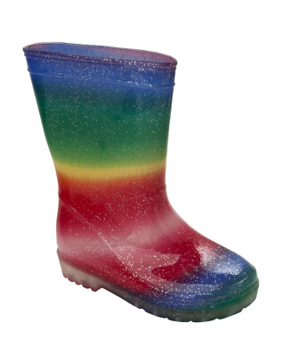 GIRLS MULTICOLOUR GLITTER RAINBOW WELLIES WELLINGTON RAIN SNOW BOOTS SIZE  6-12 UK