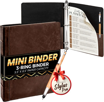 Capote Vintage Mini Professional 3 Ring Binder Organizer, 1-Inch round Rings, 5.