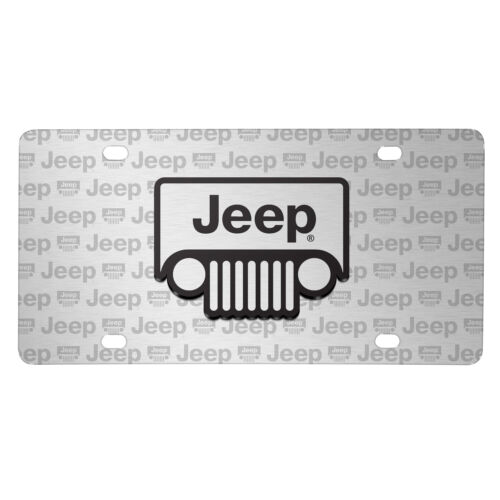 Jeep Grill 3D Logo on Logo Pattern Brushed Aluminum License Plate - Picture 1 of 6