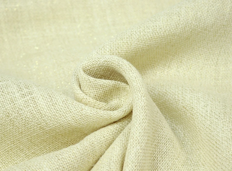 JUTE Stoff mit Lurex GOLD fein gewebt Weihnachten NATUR Hell EUR 8,98/m - Bild 1 von 1