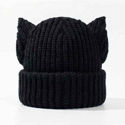 Cat Ear Beanie Y2K Cute Knit Hat with Ears Warm Crochet Hat Skull