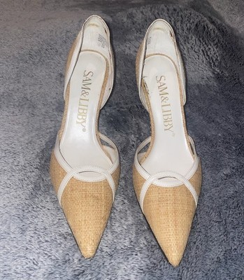 Sam & Libby Natural Straw & White Pumps Size   7 M
