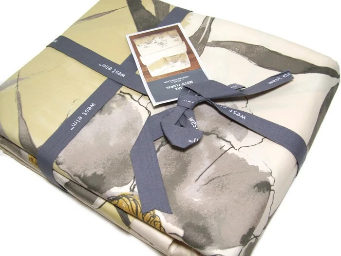 Funda nórdica West Elm amarillo grisáceo con motivo floral algodón satén king fuera de stock nueva Foto 2 de 4