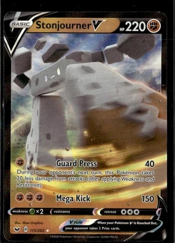 Pokemon Stonjourner V 115/202 Sword Shield Base Set Full Art Rare Holo