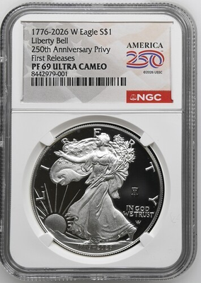 #ad 2026 W 250th Anniversary Proof Silver Eagle NGC PF 69 UC First Releases IN HAND $234.95