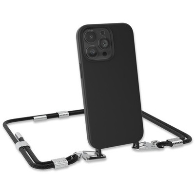 Für Apple iPhone 13 Pro Handyhülle zum Umhängen Band Kordel Kette Tasche Schwarz
