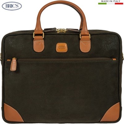 BRIC'S LIFE 15'' Laptop Business Briefcase Bag Suede-Effect Fabric Made in Italy