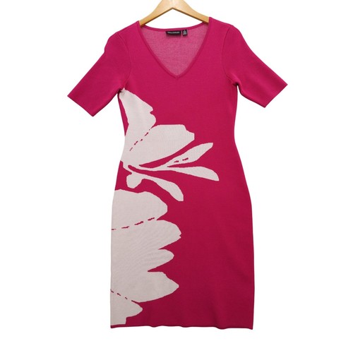 Nina Leonard Knit Dress Women S Pink Floral V-Neck Short Sleeve Sheath