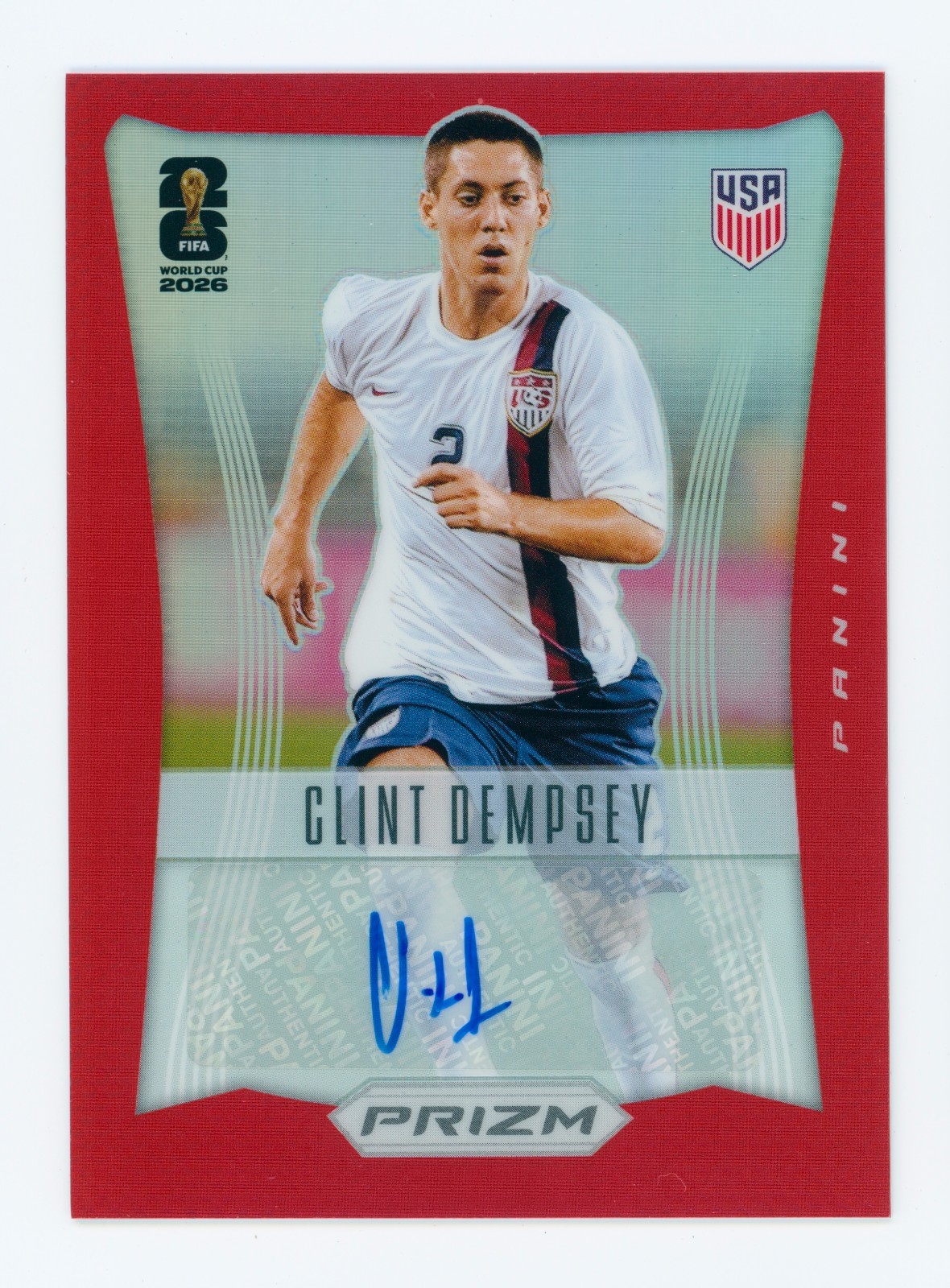 2026 Clint Dempsey Panini Prizm World Cup Flashback Signatures Red Card 23/49