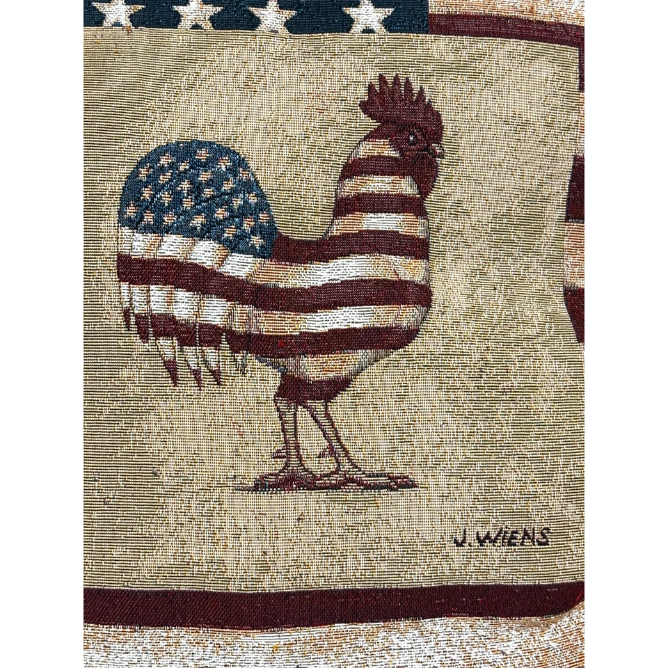 VTG J Wiens Throw Pillow Patriotic Rooster Stars Stripes Americana Tapestry 16" - Image 2 of 4